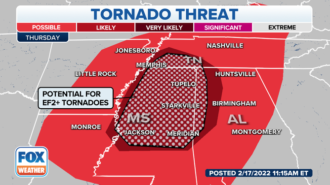 Tornado threat on Thursday, Feb. 17, 2022.