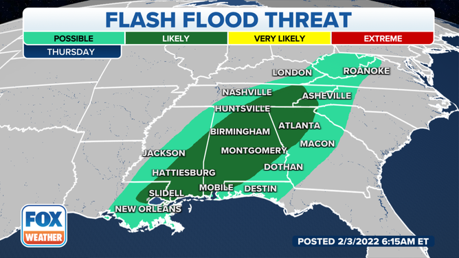 Flash flood threat on Thursday, Feb. 4, 2022.