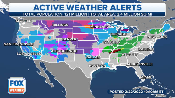 Lower 48 weather alerts 2/22/22