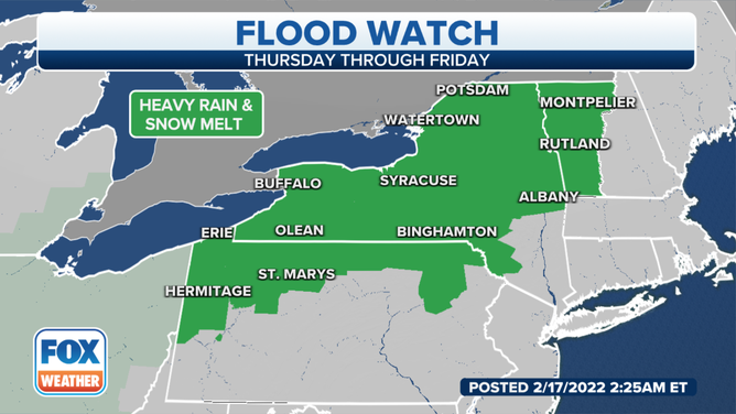 Flood Watches are in effect through Friday, Feb. 18, 2022.