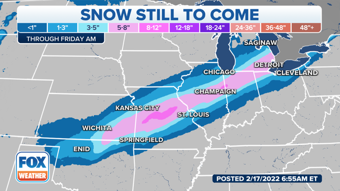 Snow forecast through Friday morning, Feb. 18, 2022.