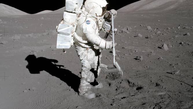 Dust sticks to the boots of Apollo 17 astronaut and geologist Harrison "Jack" Schmitt in 1972. (Credit: NASA)