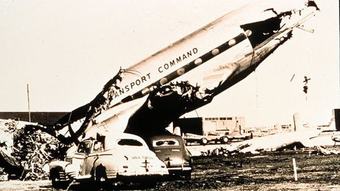 A large airplane was destroyed by the March 25, 1948, tornado that struck Tinker Air Force Base, only five days after the first twister on March 20, 1948. This second tornado was preceded by America's first-ever tornado forecast, which proved to be a success.