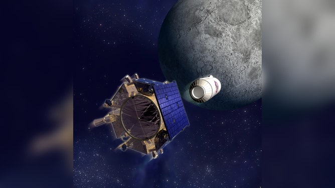 Artist's rendering of the LCROSS spacecraft and Centaur separation.