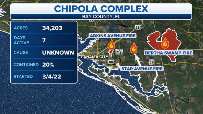 Chipola Complex Fire in the Florida Panhandle as of Thursday afternoon.