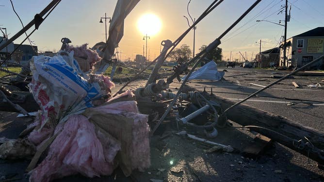 Tornado damage and debris in the Arabi neighborhood of New Orleans on March 23, 2022, the morning after at least two tornadoes touched down in Louisiana. (Image: Robert Ray/FOX Weather)