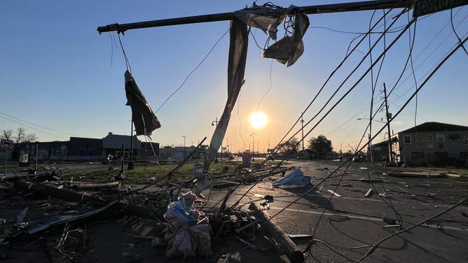 Tornado damage and debris in the Arabi neighborhood of New Orleans on March 23, 2022, the morning after at least two tornadoes touched down in Louisiana. (Image: Robert Ray/FOX Weather)