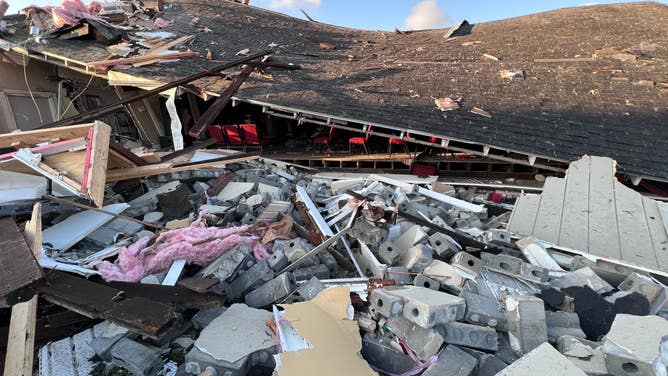 Tornado damage and debris in the Arabi neighborhood of New Orleans on March 23, 2022, the morning after at least two tornadoes touched down in Louisiana. (Image: Robert Ray/FOX Weather)