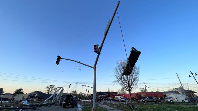 Tornado damage and debris in the Arabi neighborhood of New Orleans on March 23, 2022, the morning after at least two tornadoes touched down in Louisiana. (Image: Robert Ray/FOX Weather)