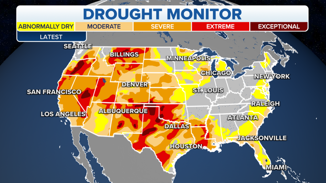 U.S. drought conditions across the U.S. as of March 10, 2022.