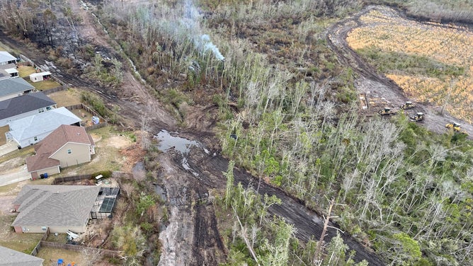 Chipola Complex Fire burn scars near homes in the Florida Panhandle. (Image: Florida Forest Service)