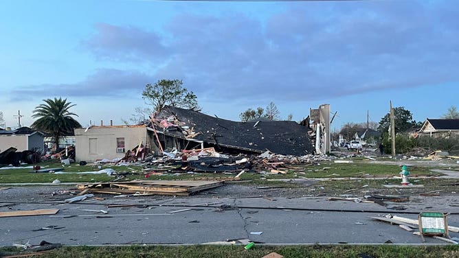 Damages in St. Bernard Parish, Louisiana after a tornado touched down on March 22, 2022. (Image: Mitti Hicks/FOX Weather)