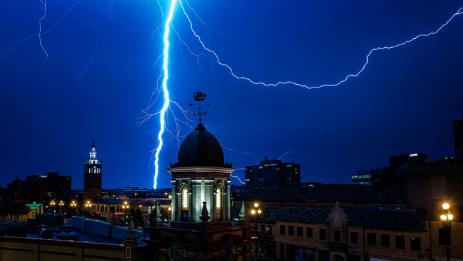 Lightning strikes near Kansas City, Missouri. 