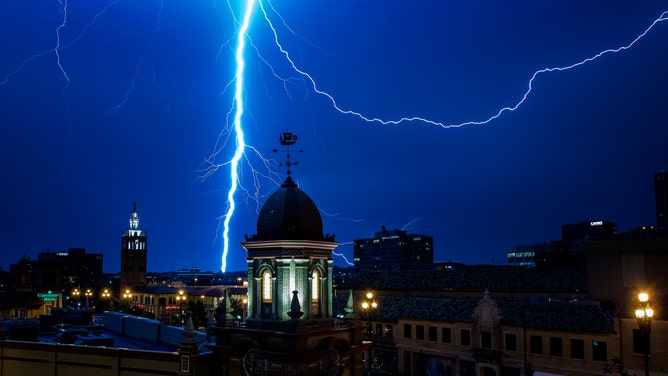 Lightning strikes near Kansas City, Missouri.