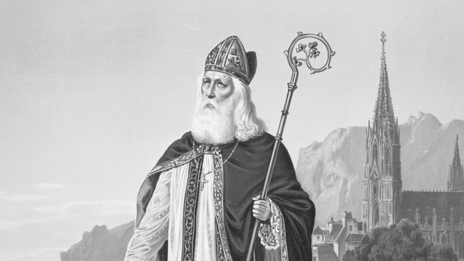A lithograph of the patron saint of Ireland, St. Patrick.