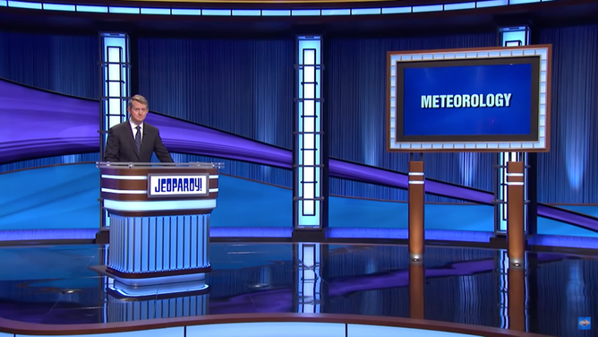 "Jeopardy!" host Ken Jennings reads the clue in the "meteorology" category of "Final Jeopardy!" on an episode of the game show that aired Tuesday, March 15, 2022.