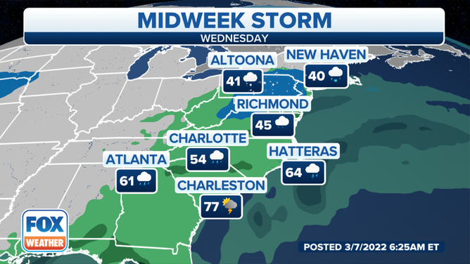 Midweek storm forecast for Wednesday