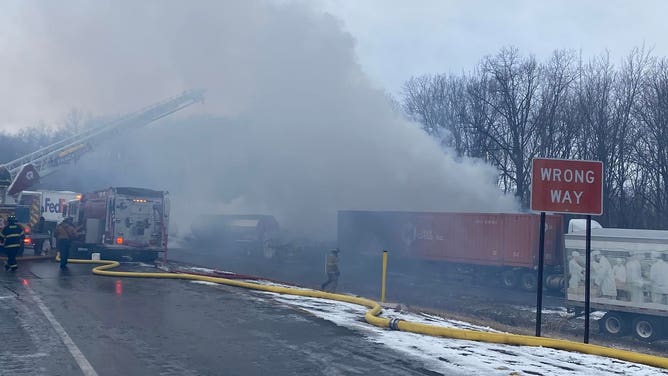 Photos of the crash on I-81 in Schuylkill County, Pennsylvania caused by snow squalls. (Image credit: WOLF)