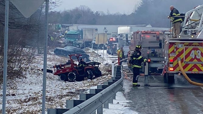 Photos of the crash on I-81 in Schuylkill County, Pennsylvania caused by snow squalls. (Image credit: WOLF)