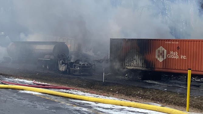 Photos of the crash on I-81 in Schuylkill County, Pennsylvania caused by snow squalls. (Image credit: WOLF)