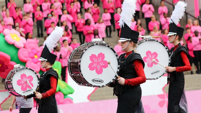 Drummers in the marching band during the National Cherry Blossom Festival parade.