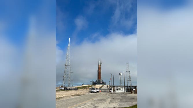The Space Launch System and Orion spacecraft at launchpad 39B at Kennedy Space Center, Florida on March 18, 2022.