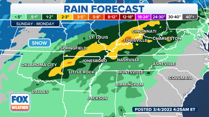 Rain forecast Sunday through Monday.