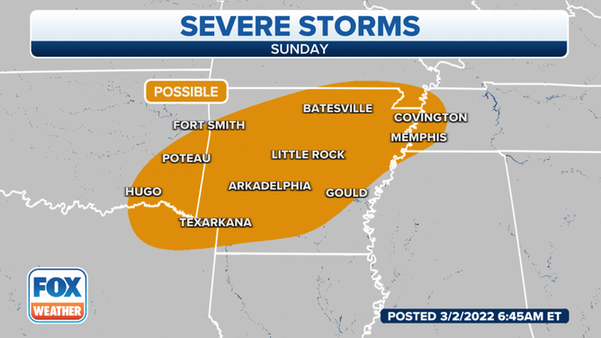 Severe storm threat on Sunday, March 6, 2022.