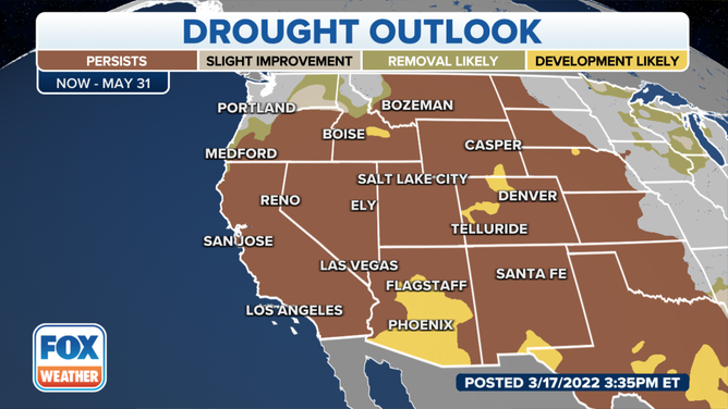 West Seasonal Drought Outlook 3/17/22