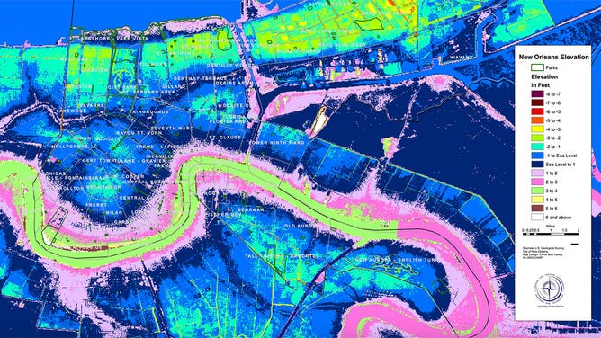 Elevation map of New Orleans