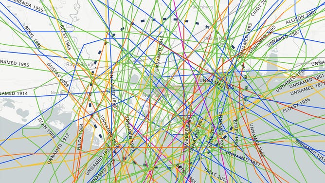 Tracks of tropical cyclones in New Orleans area