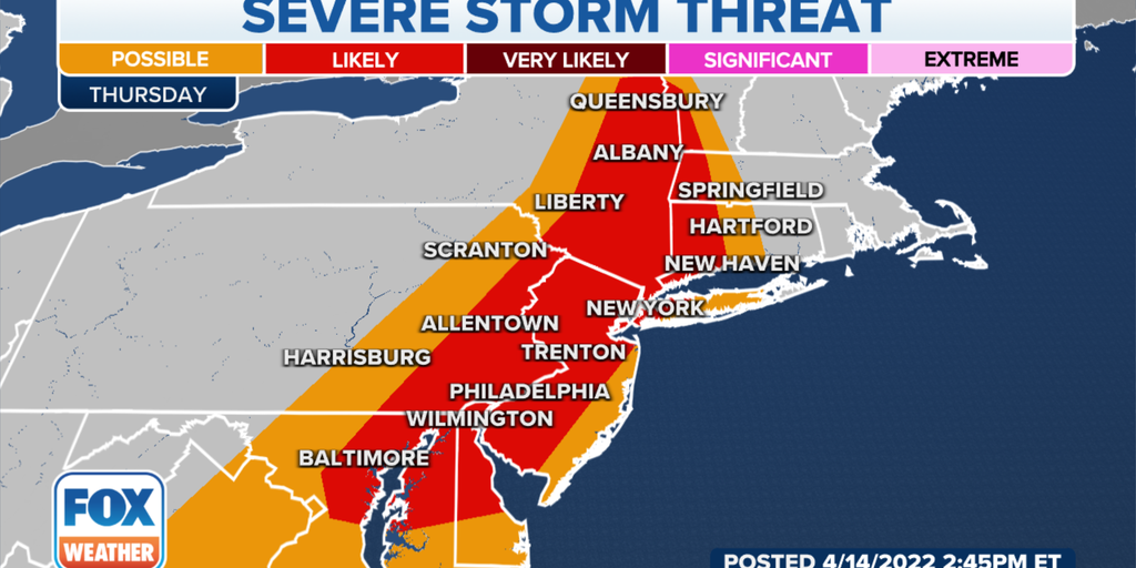 Severe storm threat lingers along East Coast I-95 corridor Thursday ...