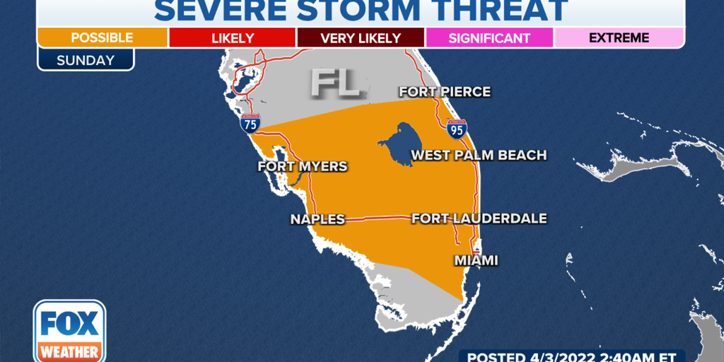 Strong To Severe Thunderstorms Possible Across South Florida On Sunday 