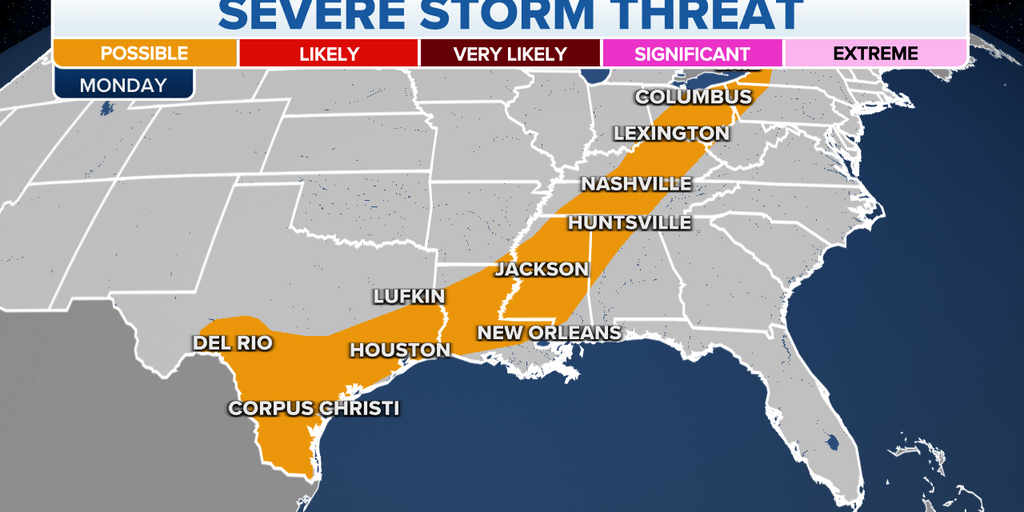 Cold front triggers threats of severe storms, flash flooding from Texas ...