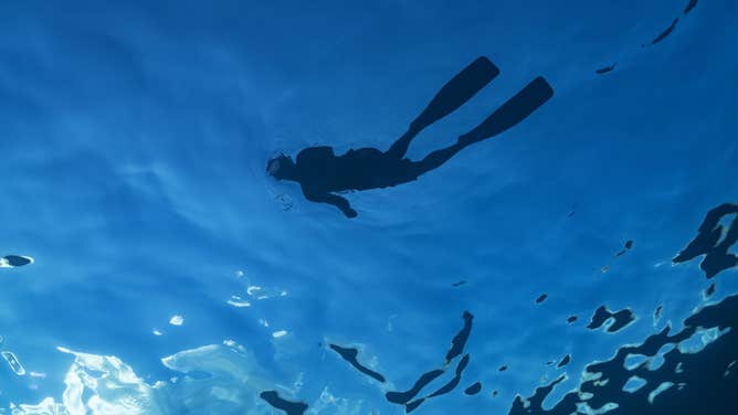 Freediving in clear water.