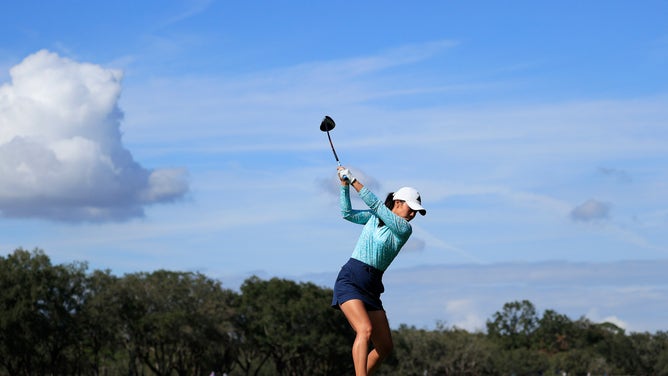 Danielle Kang plays a shot during the final round of the Diamond Resorts Tournament of Champions at Tranquilo Golf Course at the Four Seasons Golf and Sports Club on January 24, 2021 in Lake Buena Vista, Florida.