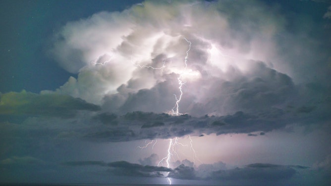 A lightning storm above Miami Beach in Florida.