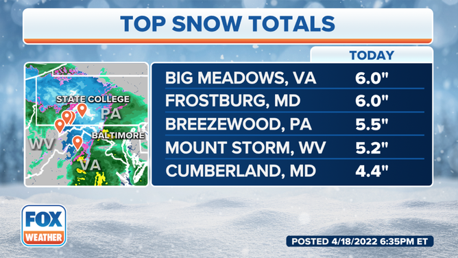 Snowfall reports on April 18, 2022