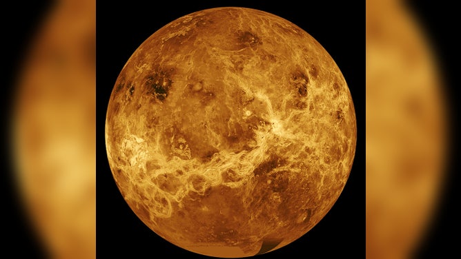 This global view of the surface of Venus was created using data from NASA’s Magellan spacecraft with data gaps filled in with Pioneer Venus Orbiter data. The simulated hues are based on color images recorded by the Soviet Venera 13 and 14 spacecraft. Credit: NASA/JPL 