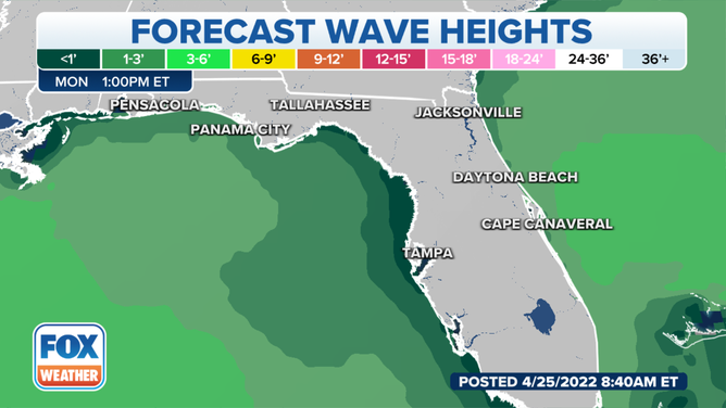 Wave heights off both Florida coasts Monday.