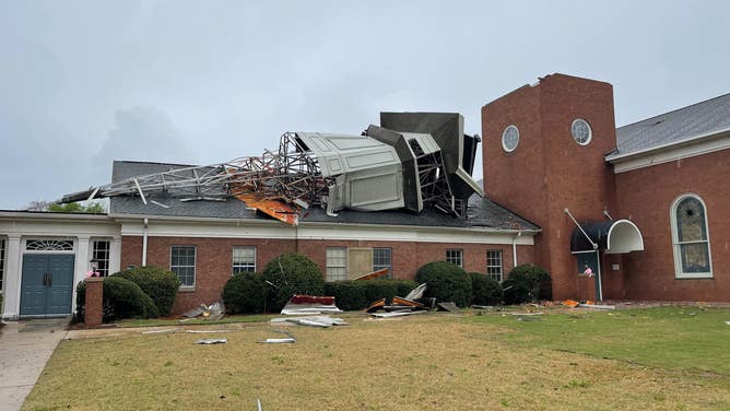 Storm damages to Northminster Presbyterian Church in Macon, Georgia. (Image credit: Michael Napier, II)