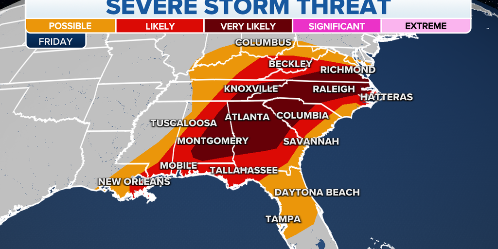 Severe storm threat shifts into Southeast on Friday | Fox Weather