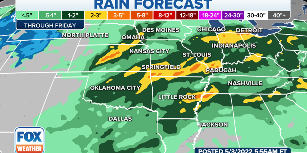 Heavy rain across central US could trigger areas of flooding through ...