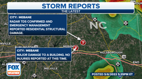 Damage reported as apparent tornado sweeps through North Carolina town