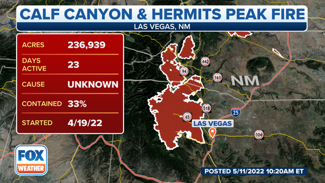 The latest Calf Canyon and Hermits Peak fire information as of May 11, 2022.