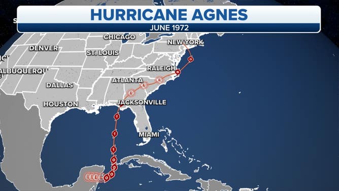 The track of Hurricane Agnes in June 1972.