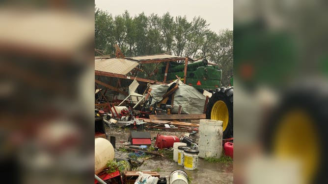 Damages to a farm from possible tornado in Milan, Minnesota on May 30, 2022. (Image: Janelle Streed / Weather Traker / TMX)