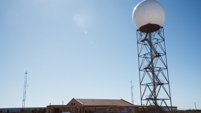 A National Weather Service radar stands at Dona Ana County International Jetport in Santa Teresa, New Mexico, on Tuesday, Oct. 22, 2019.