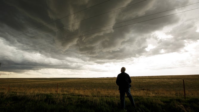 A storm in the distance.