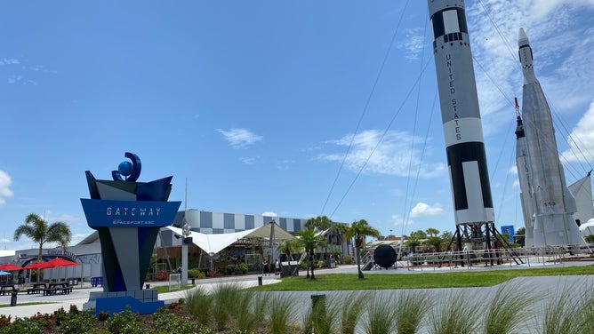 The walkway to Kennedy Space Center Visitor Complex's new "Gateway: The Deep Space Launch Complex" interactive exhibit. (Image: Emilee Speck/FOX Weather)